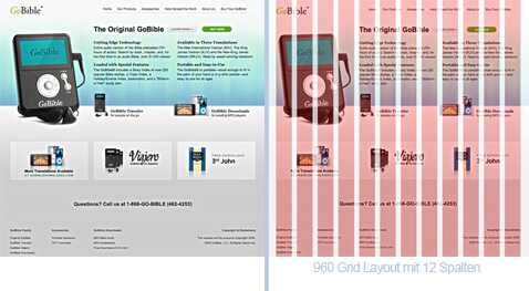 Ordnung schaffen mit Spaltendesign. Als Beispiel, das 960 Grid System.
