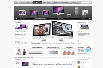 Weissräume und silberne Verläufe sorgen auf apple.com für schlichte Eleganz.