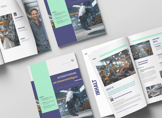 Imagebroschuere-570x416px Eine auffallende Imagebroschüre wird auf mehreren aufgeschlagenen Doppelseiten präsentiert und zeigt durch lebendige Gestaltung, hochwertige Typografie und ansprechende Bilder die Identität und Botschaft der Marke eindrucksvoll.