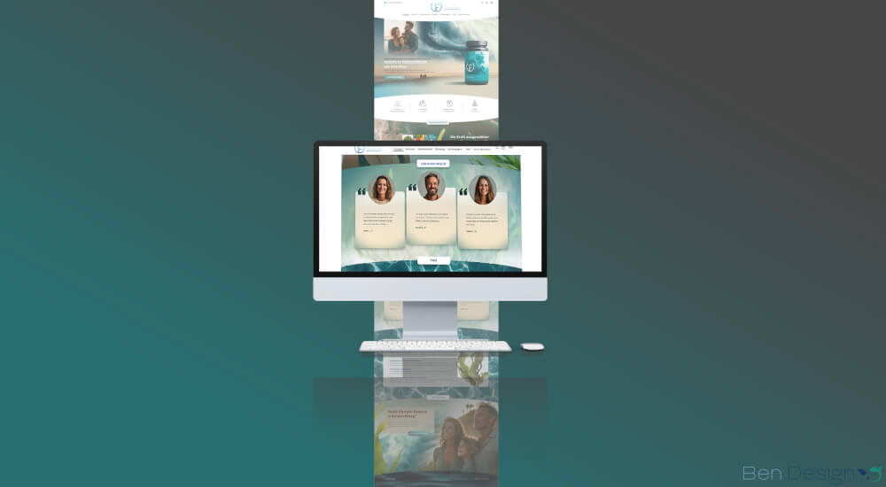 Das Webdesign ist als Onepager konzipiert. Über Sprungmarken lassen sich sämtliche Inhalte direkt und ohne Neuladen der Seite erreichen. Dabei wird der Leser intuitiv durch die wichtigsten Produktmerkmale geführt und Schritt für Schritt vom Nutzen des Produkts überzeugt.