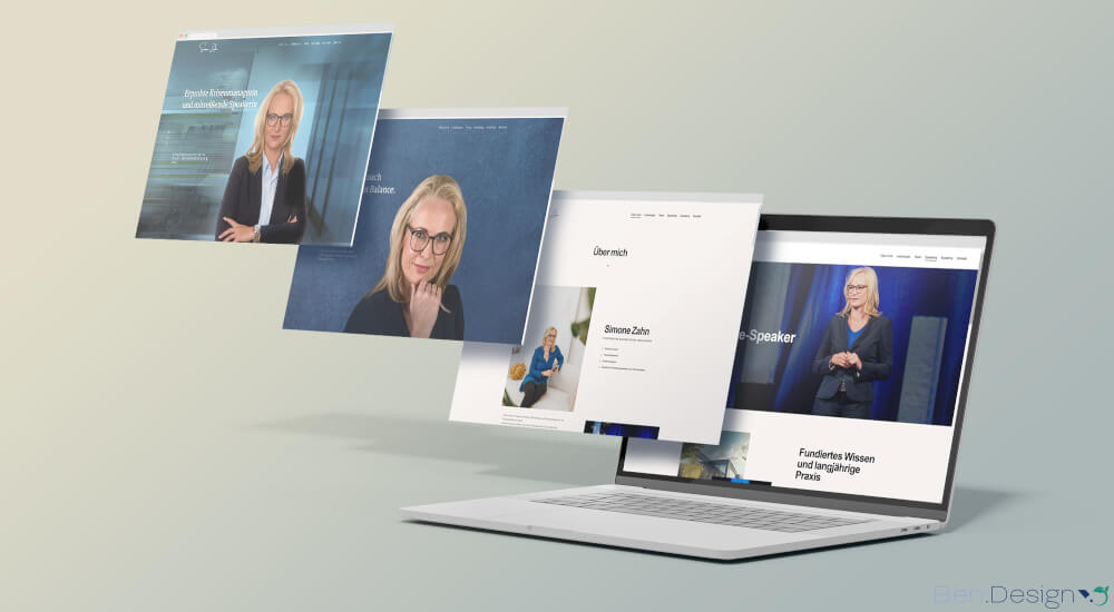 Start- und Unterseiten werden als übereinanderliegende Fenster dargestellt und verdeutlichen so, wie man schrittweise immer tiefer in das Thema eintaucht.